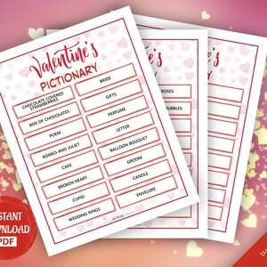 VALENTINE'S PICTIONARY Game • Love Game Holiday Christmas Party Holiday games Xmas bingo game Valentine Day Printable Games Charades Game