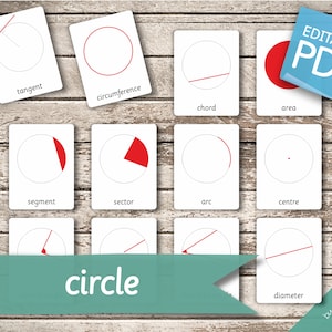 CIRCLE • 14 Editable Montessori Cards • Flash Cards Nomenclature FlashCards Editable Pdf Printable Cards Geometry preschool