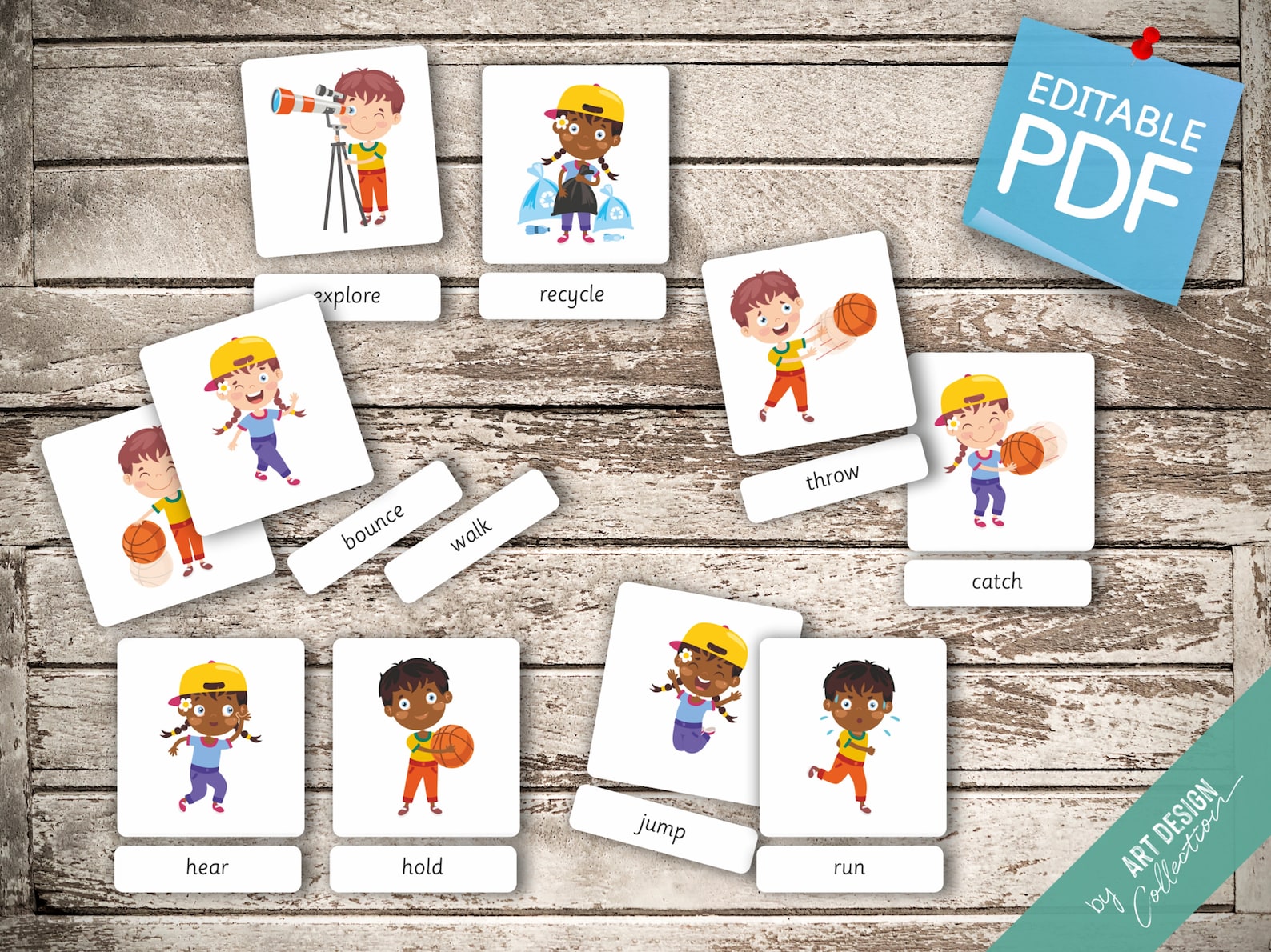 OUTDOOR ACTION VERBS 12 Montessori Cards Flash Cards Etsy