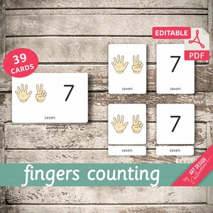COMPTAGE SUR LES DOIGTS • 39 cartes Montessori • Flash Cards Nomenclature FlashCards Pdf modifiables imprimables Cartes préscolaire