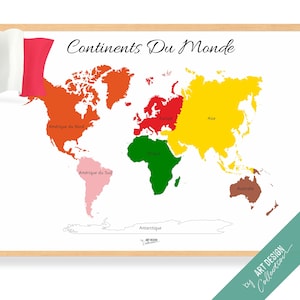 POSTER CONTINENTS of the WORLD Édition française • Poster Montessori • Enseignement à domicile éducatif Jouets pour chambre d'enfants, maternelle