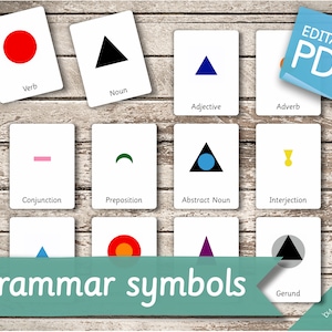 GRAMMAR SYMBOLS • 20 Editable Montessori Cards • Flash Cards  Nomenclature FlashCards PDF Printable Cards preschool Toys