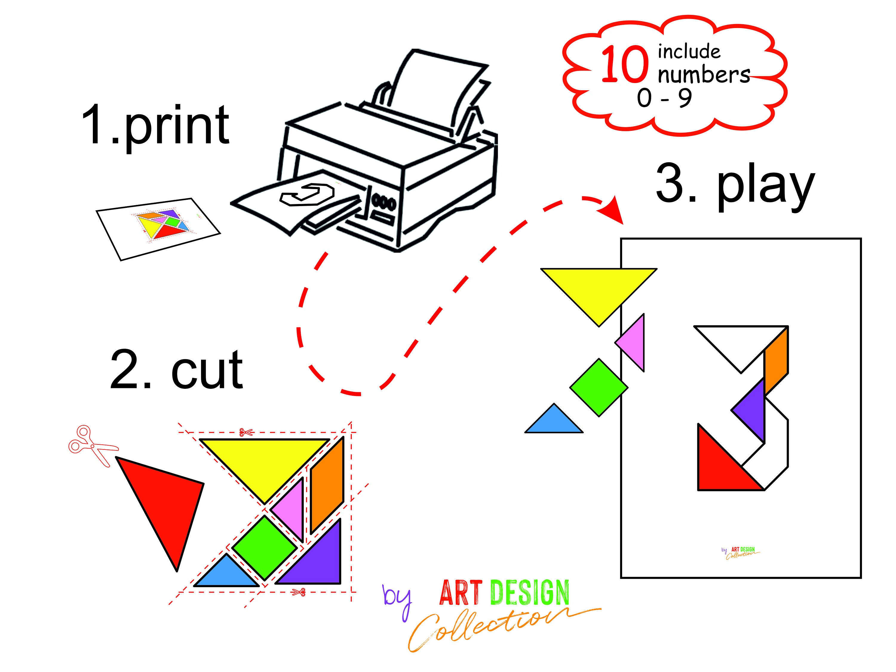 Tangram Number Cards Montessori Learning Game Tangram Puzzle - Etsy