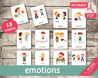 EMOTIONS • 18 Montessori Cards • Flash Cards  Nomenclature FlashCards  Editable PDF Printable Cards Montessori Toys preschool