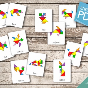 TANGRAM ANIMALS 120 Montessori Cards Flash Cards Nomenclature FlashCards Editable Pdf Printable Cards preschool image 4