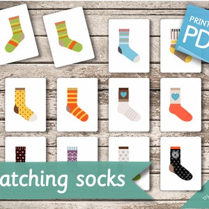 CARTES CHAUSSETTES ASSORTIES • 36 + 36 cartes Montessori • Flash Cards Nomenclature FlashCards Pdf Cartes imprimables Jouets préscolaires