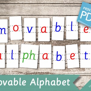 ALFABETO MÓVEL • Cartões Montessori para impressão • Cartões de alfabeto flash Cartões em PDF para impressão Brinquedos Montessori pré-escolar dígrafos de a a z