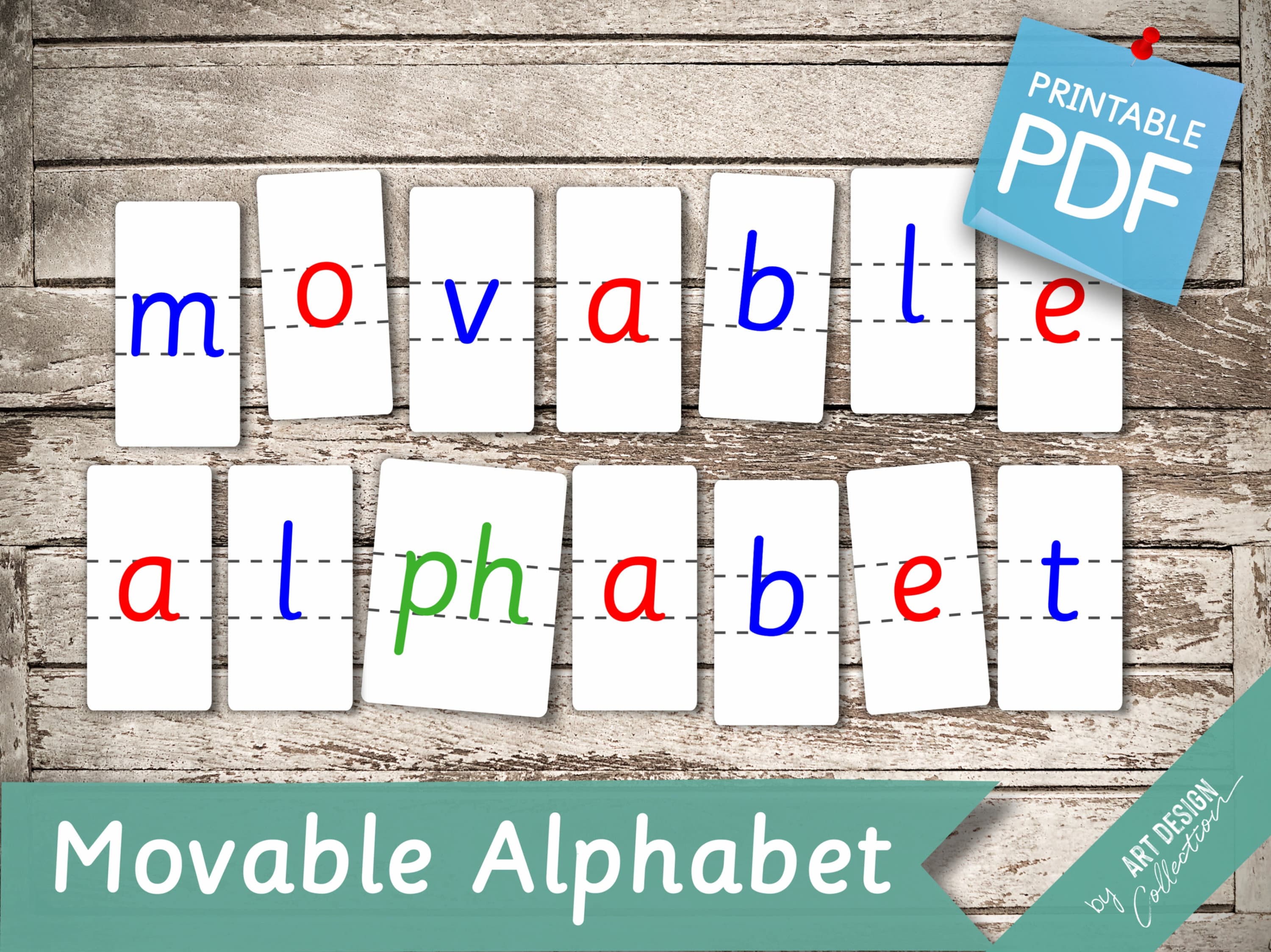 MOVABLE ALPHABET Printable Montessori Cards Alphabet Flash Etsy