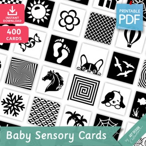 400 BABY SENSORY CARDS • Montessori Cards • High contrast sensory cards Black & White Shapes for Babies Pdf Printable Cards preschool toys