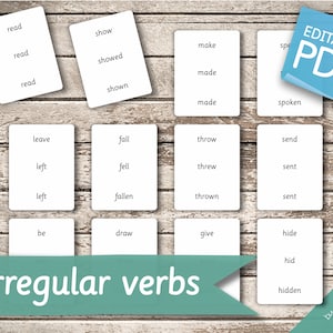 IRREGULAR VERBS • 105 Montessori Cards • Flash Cards  Nomenclature FlashCards  Editable Pdf Printable Cards preschool