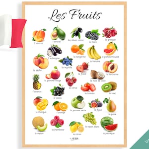 AFFICHE FRUITS Édition FRANÇAISE • Poster Montessori • Poster éducatif Montessori pour l'enseignement à domicile, jouet préscolaire pour chambre d'enfant