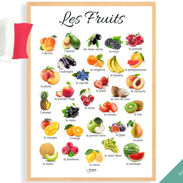 FRUITS POSTER FRENCH Edition • Montessori Poster • Montessori Educational Homeschooling Learning Poster Kids Nursery Room preschool Toy