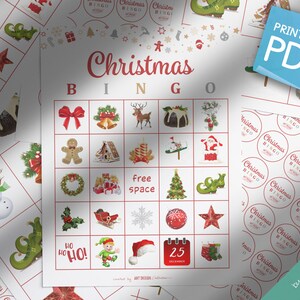 CHRISTMAS BINGO 30 Printable Cards Christmas Game Holiday Bingo Christmas Party Holiday Party Holiday games Xmas bingo game imagem 8