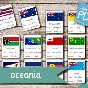 OCEANIA FLAGS • 31 Montessori Cards • Flash Cards  Nomenclature FlashCards Pdf Printable Cards preschool