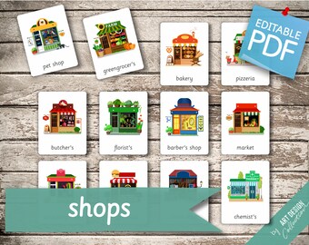 SHOPS • 30 Montessori Cards • Flash Cards  Nomenclature FlashCards  Editable Pdf Printable Cards preschool