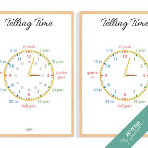 2 CARTELES PARA DECIR LA HORA • Póster Montessori • Póster educativo Montessori para la educación en el hogar, aprendizaje, guardería, preescolar