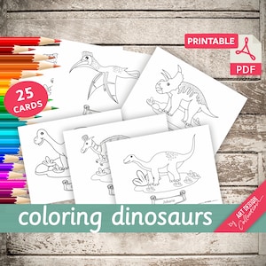 COLORING DINOSAURS • 25 Printable Dinosaurs • Flash Cards Nomenclature Cards Pdf Printable Cards preschool Montessori Cards Coloring book