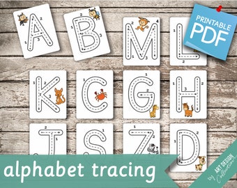 ALPHABET TRACING • 52 Printable Montessori Cards • Alphabet Flash Cards Pdf Printable Cards Montessori Toys preschool A-Z a-z