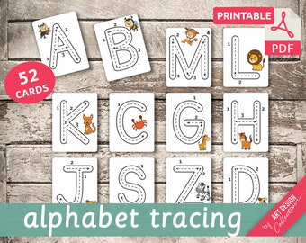ALPHABET TRACING • 52 Printable Montessori Cards • Alphabet Flash Cards Pdf Printable Cards Montessori Toys preschool A-Z a-z