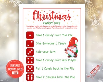 CHRISTMAS CANDY DICE Game • Christmas Game Holiday Christmas Party Holiday Party Holiday games Xmas bingo game Christmas Printable Games