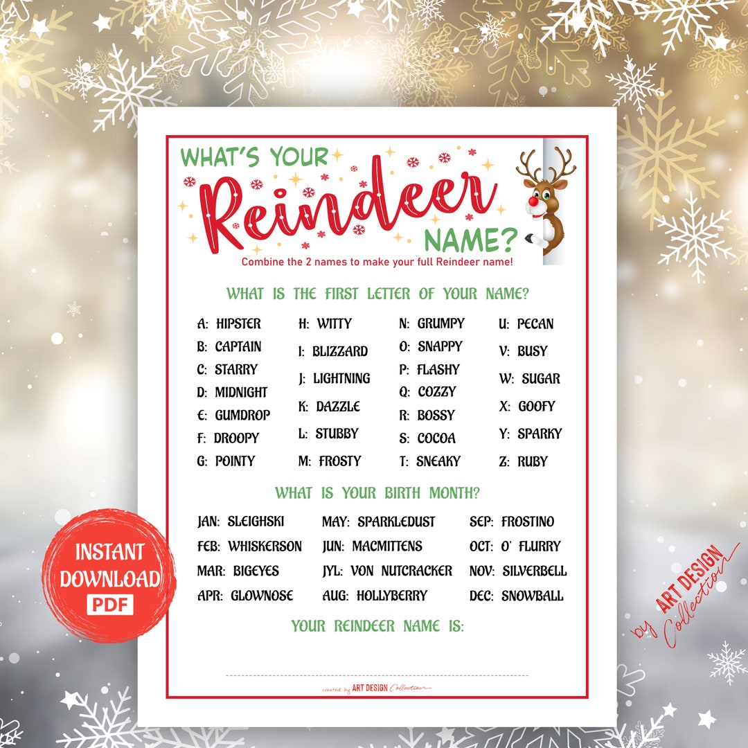 CHRISTMAS What's Your REINDEER Name Game  Christmas Game