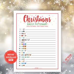 Pictionary-spel KERST Emoji • Kerstspel Feestdagen Kerstfeest Vakantiespellen Kerstbingospel Kerst Afdrukbare spellen Emoji-spel