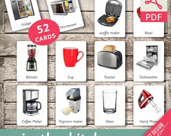 IN THE KITCHEN (real pictures) • 52 Editable Montessori Cards • Flash Cards Nomenclature Cards Pdf Printable Cards Montessori Toys preschool