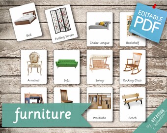 FURNITURE (real pictures) • 40 Editable Montessori Cards • Flash Cards Nomenclature FlashCards Pdf Printable Cards Montessori Toys preschool