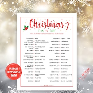 NATAL ISTO ou AQUILO Jogo • Jogo de Natal Festa de Natal Festa de Natal Jogos de férias Jogo de bingo de Natal Jogos de Natal para imprimir