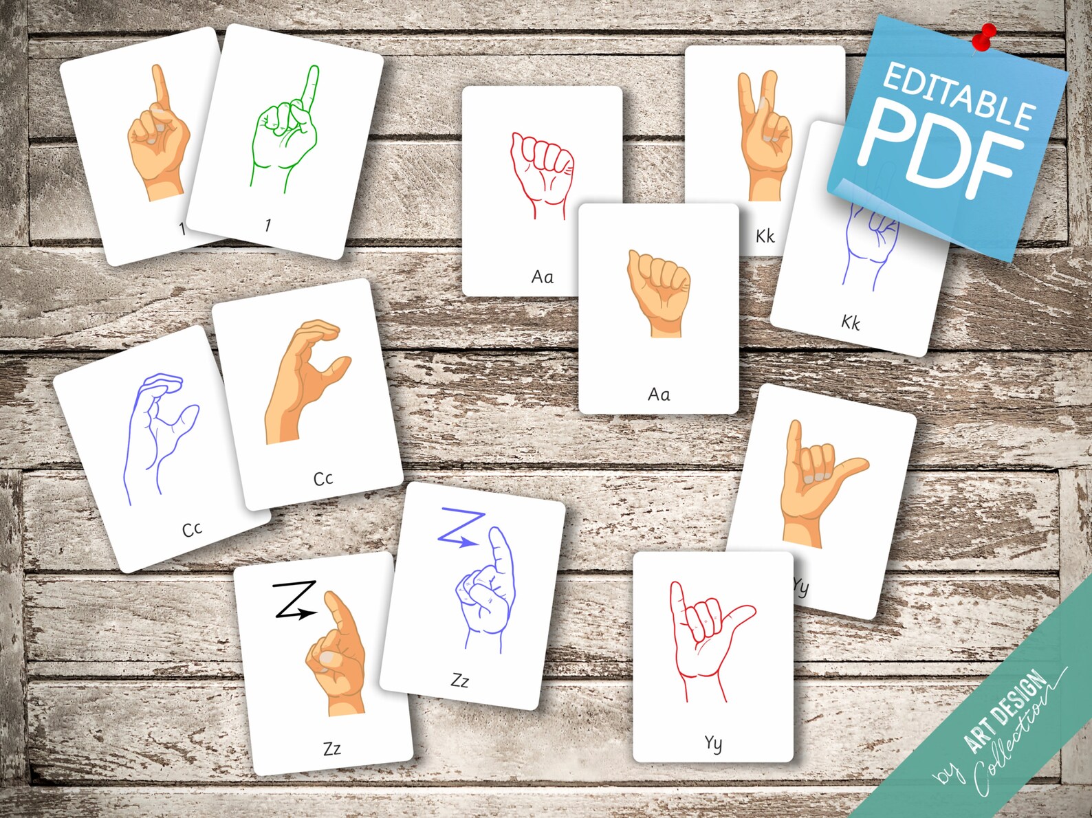 SIGN LANGUAGE 3636 Editable Montessori Cards Flash Cards Etsy