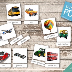 VEHICLES 62 Montessori Cards Flash Cards Nomenclature FlashCards Editable Pdf Printable Cards Transportation Car preschool image 4