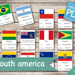 BANDIERE DEL SUD AMERICA • 17 carte Montessori • Flash Cards Nomenclatura FlashCards Pdf Schede stampabili scuola materna