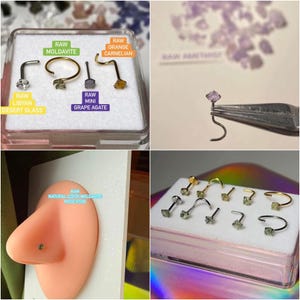 316L Surgical Steel Raw Crystal Nose Stud | Waterproof | 57+ Natural Crystals, Fossils & Gemstones | Corkscrew, L Shape, Straight Pin