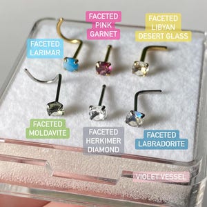3mm Faceted All Natural Gemstone Nose Studs, moldavite, tanzanite, libyan desert glass, pink tourmaline, opal, and more