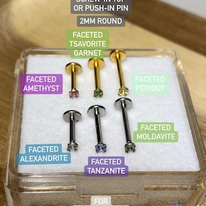 316L Surgical Steel 2mm Faceted Natural Crystal Labret Stud | Screw-In or Threadless | 40+ Gemstone Options