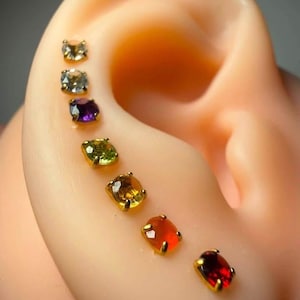 100% Natural Crystal Earring Studs, Hypoallergenic 316L Surgical Steel | 3mm faceted Gemstone | body jewelry | 40+ Gemstone Options image 2