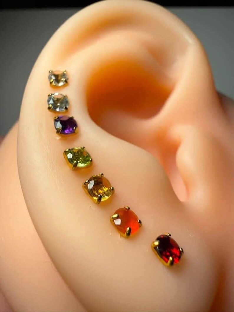 100% Natural Crystal Earring Studs, Hypoallergenic 316L Surgical Steel | 3mm faceted Gemstone | body jewelry | 40+ Gemstone Options image 2