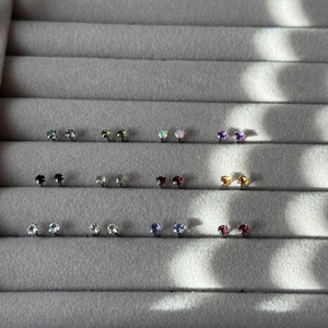 100% Natural Crystal Earring Studs, Hypoallergenic 316L Surgical Steel | 3mm faceted Gemstone | body jewelry | 40+ Gemstone Options image 3