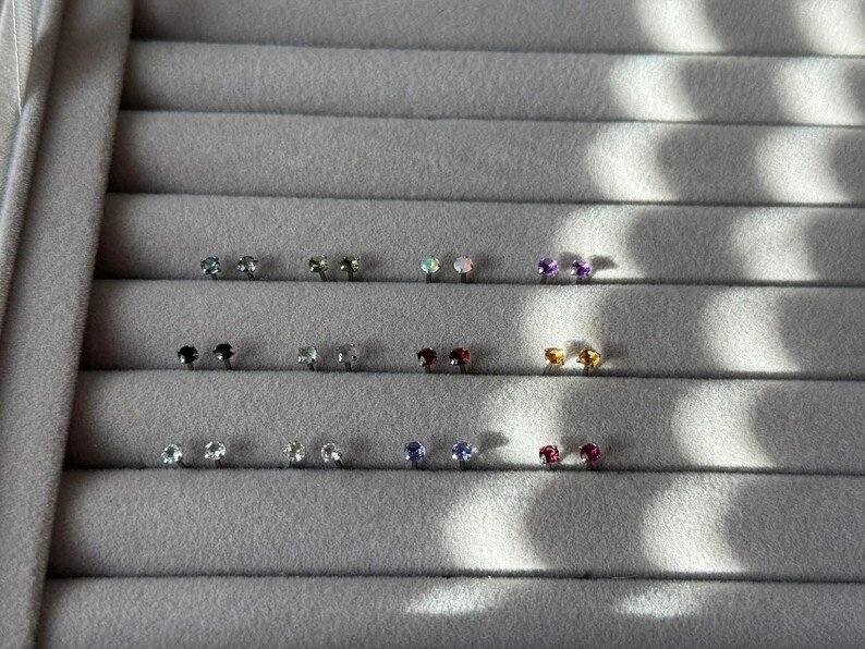 100% Natural Crystal Earring Studs, Hypoallergenic 316L Surgical Steel | 3mm faceted Gemstone | body jewelry | 40+ Gemstone Options image 3