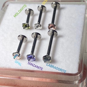 3mm Faceted All Natural Gemstone Labret Stud, for earring stud, nose stud, or lip stud, push-in pin or screw-in top