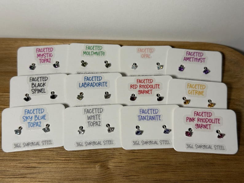 100% Natural Crystal Earring Studs, Hypoallergenic 316L Surgical Steel | 3mm faceted Gemstone | body jewelry | 40+ Gemstone Options image 4