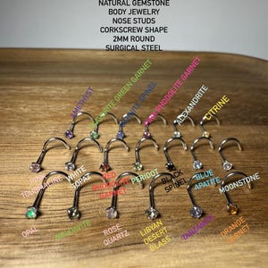 2mm (dainty) Faceted, All Natural Crystal (Gemstone) Nose Studs, Corkscrew, L Shape, Straight Bar, Silver or Gold, tiny but powerful gems