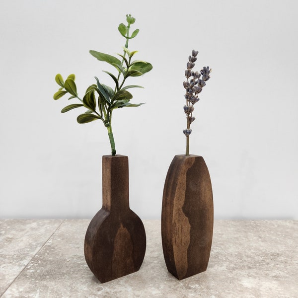 Wooden vase for faux flowers