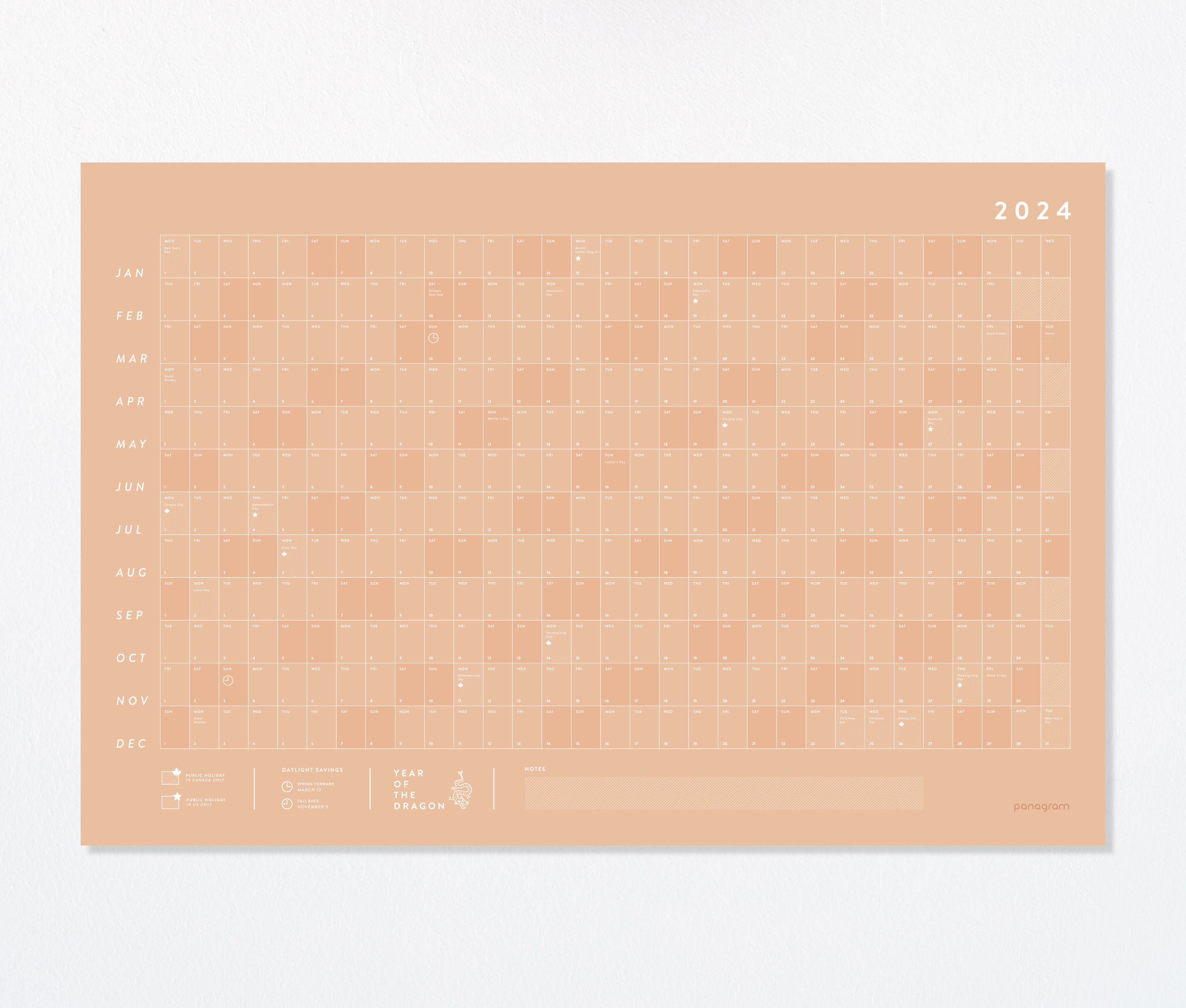 Printable 2024 Large Wall Calendar Digital Download Full Year Wall