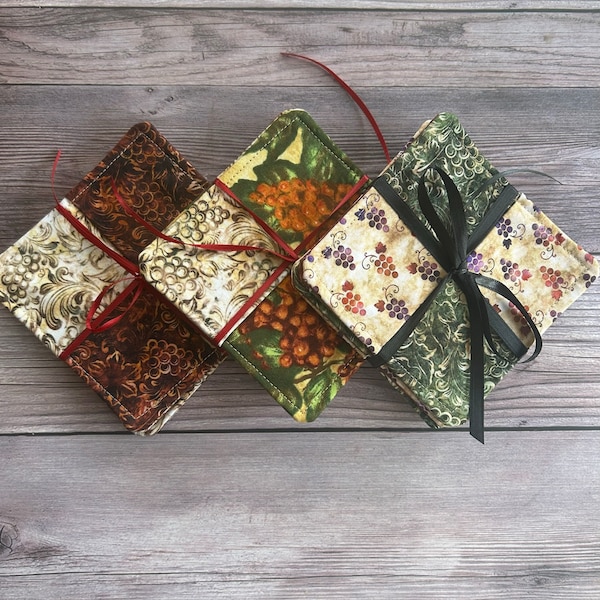 Wine Fabric Coasters/ Set of 4/ Gifts/ Ready to Ship/ Reusable