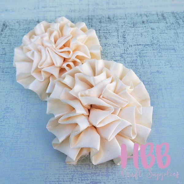 3" Satin Ruffle Flowers - Ivory Fabric Flowers - Cream Flowers for Headbands - DIY Flowers - Baby Headband Flower