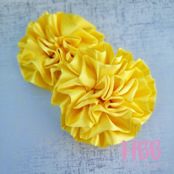 3" Satin Ruffle Flowers - Sunshine Yellow Fabric Flowers - Bright Yellow Flowers for Headbands - DIY Flowers - Baby Headband Flower