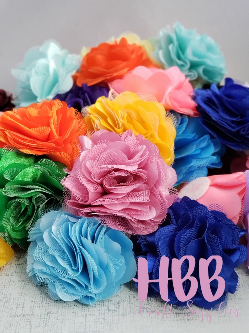 3 Solid Satin Mesh Flower Grab Bag Assorted Satin Mesh Flowers Pick 6