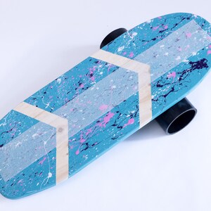 Balance Board with Two Rollers (Splatty teal, clear grip) Balance Trainer (Hand Made in the USA)