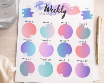12 Week Weight Loss Tracker- Printable & Digital Download